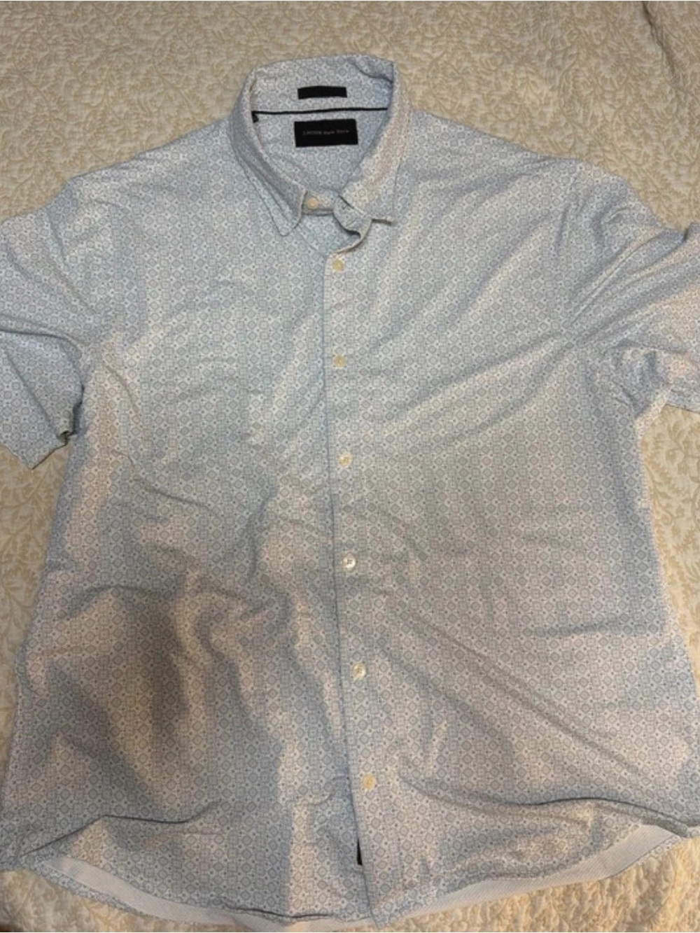 Jachs Light Blue Short-Sleeve Button-Down with Micro Geometric Print
